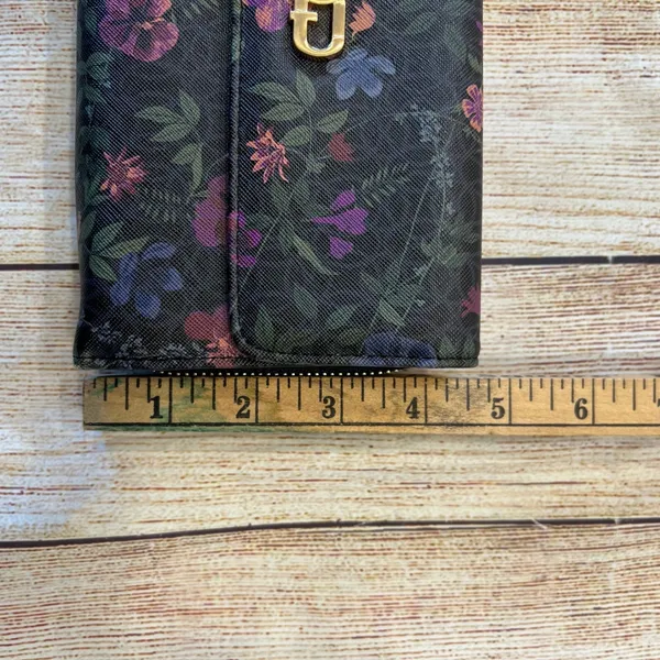 Guang TongVegan Leather Wristlet Wallet Black‎ Gold Hardware Organizer Floral - Image 5
