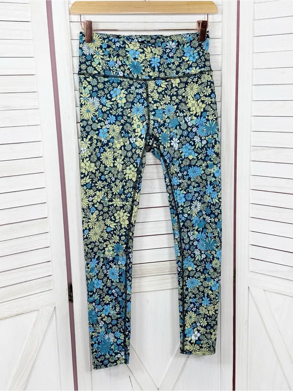 Free People Movement Lose Control Floral‎ Wrap Waist Leggings Blue Small Boho - Image 2