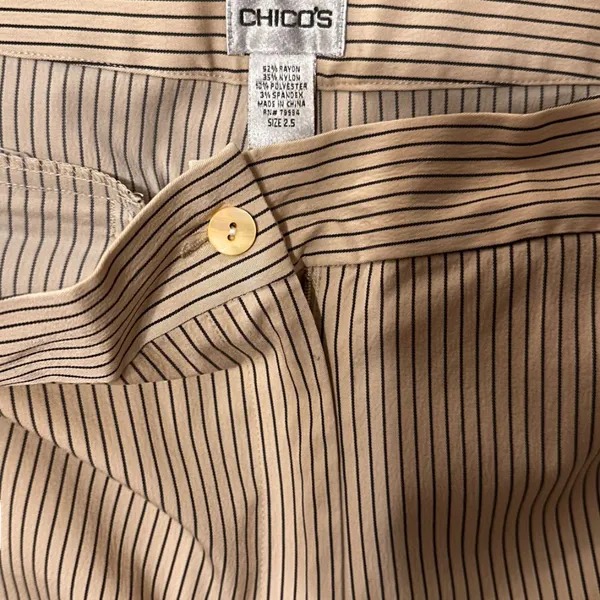 Chico’s Tan/Cream with Blue Pinstripe Dress Pants - Image 3