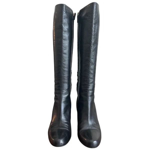 Vintage Gucci 202941 Black Leather Crest Medallion Knee High Boots 9B - Image 2