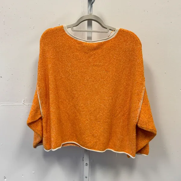 Free People Bardot Cropped Orange Textured Knit Boat Neck Long Sleeve Sweater XS - Image 2