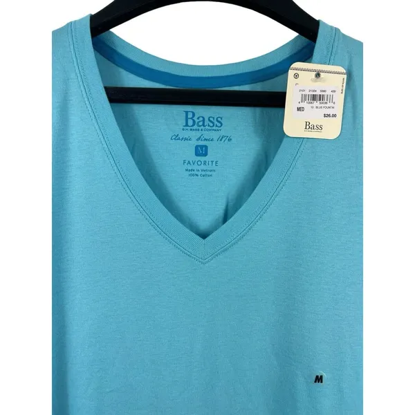 GH Bass Blue Fountain Favorite 100% CottonV-neck Short Sleeve T-shirt Size M NWT - Image 3