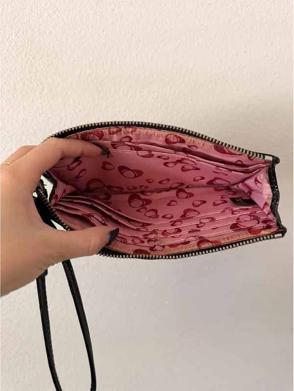 Vintage Black Coach Poppy Wristlet Wallet with Silver Hardware and Pink Interior - Image 3