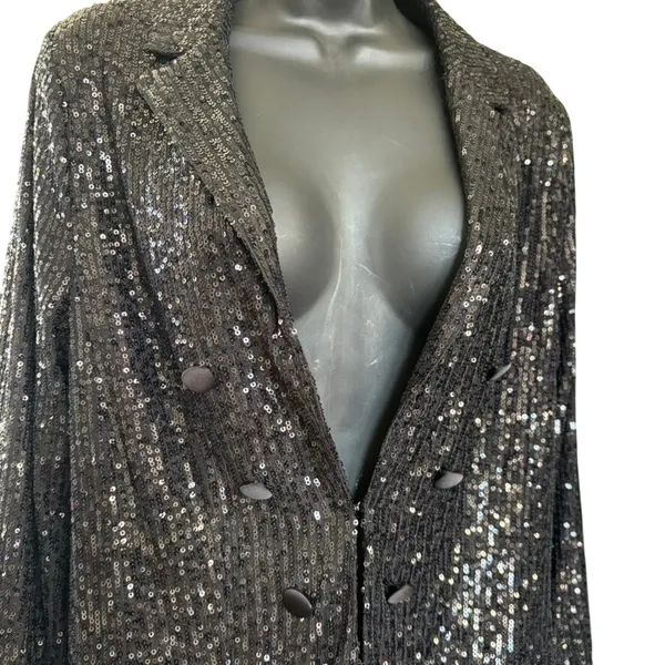 Nanette Lepore‎ Sequin Jacket Sz M Black Ostrich Feather Trim NYE Holiday Party - Image 3
