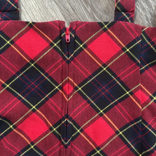 Modcloth Red and Black Plaid Skirt Large Overall Skirt with Suspenders - Image 4