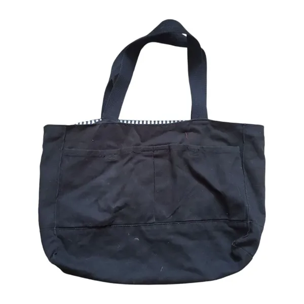 Alpha Chai Omega Tote Bag Black Embroidered Floral Logo Initials Pockets 16"x10" - Image 2