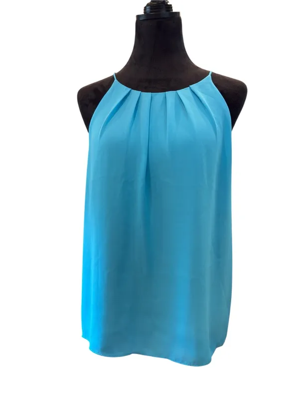 Violet +‎ Claire M Teal Sleeveless Pleated Blouse Minimalist Professional Tank - Image 2
