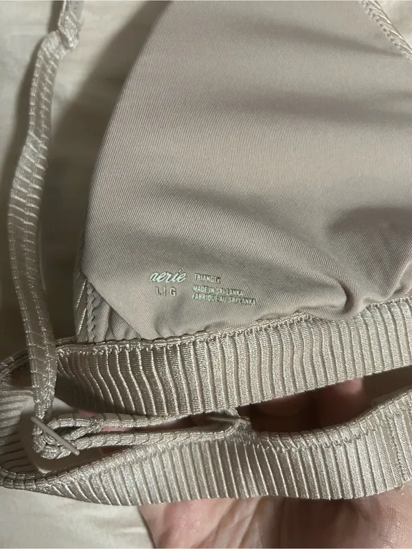 aerie Ribbed Triangle Champagne Bikini Top Size L - Image 3