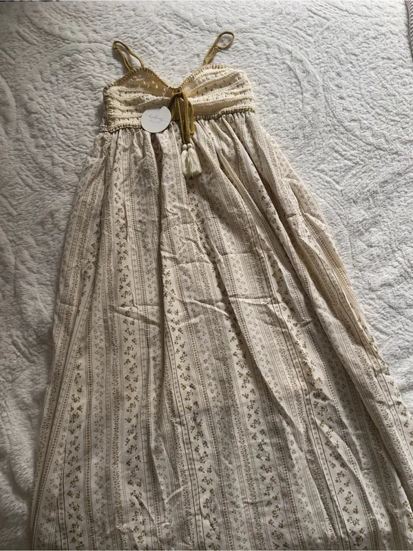 Gold Bohemian Crochet Cotton Maxi Dress - Image 4