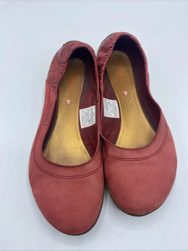 Merrell Suede Vibram Sole Ballet Flats Women’s 5.5 Comfort Shoes Red Port - Image 3