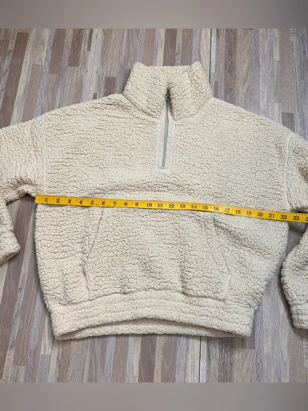 Offline by aerie Cream Sherpa Half-Zip Oversized Pullover Women’s Size Small - Image 3