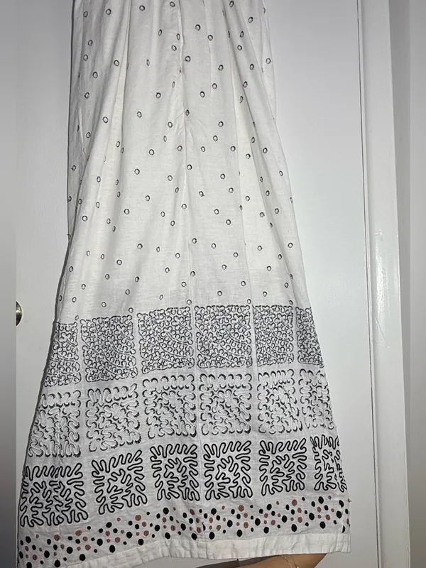 Anthropologie Strapless Deco White Patterned Maxi Summer Dress Linen Cotton - Image 5