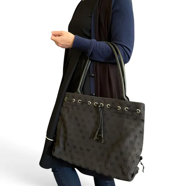 Vintage Dooney & Bourke Black Signature Jacquard Tassel Tote Bag - Made in USA - Image 2