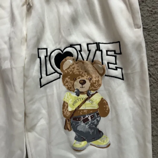 Green Goddess Fleece Joggers Size Small Blue Jean Teddy Bear Graphic NWT - Image 2