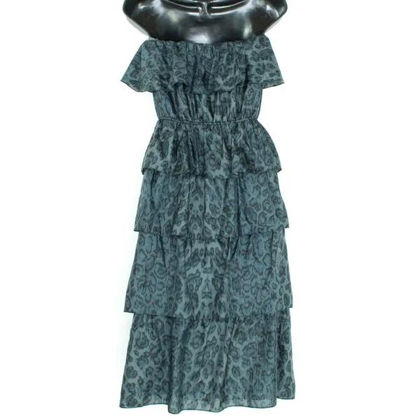 Rebecca Taylor Womens Dress Silk Leopard Strapless Ruffle Tiered Size 2 FA - Image 2