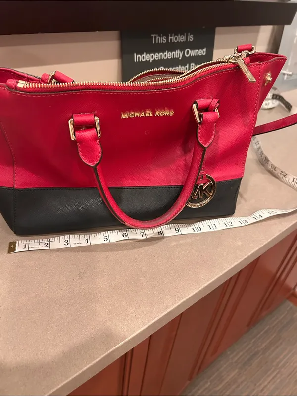Michael Michael Kors Red and Black Two-Tone Saffiano Satchel with Gold Hardware - Image 4