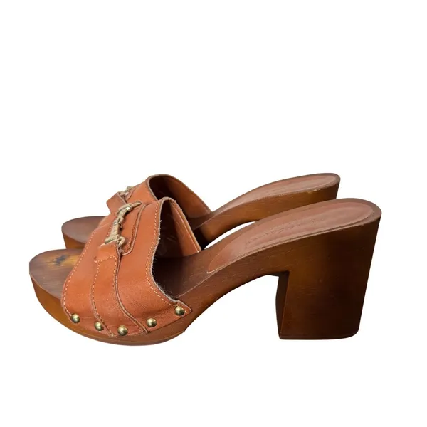 Horsebit BOHO Y2K Wooden Platform Clog Mules Womens Size 39 US 8.5 Brown Slides - Image 2
