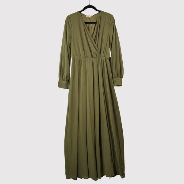 Baltic Born Womens Dress Green Lydia Maxi V Neck Surplice Waist Tie A Line Large - Image 2