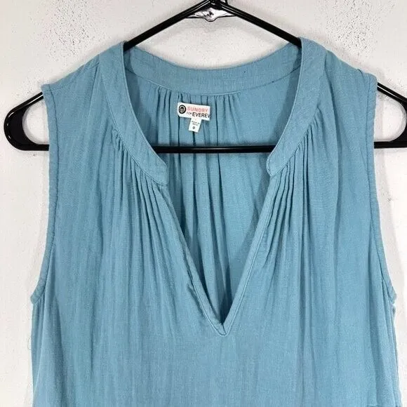 Sundry for Evereve Size 0 Light Blue Brushed Cotton Tiered V Neck Mini Dress - Image 4