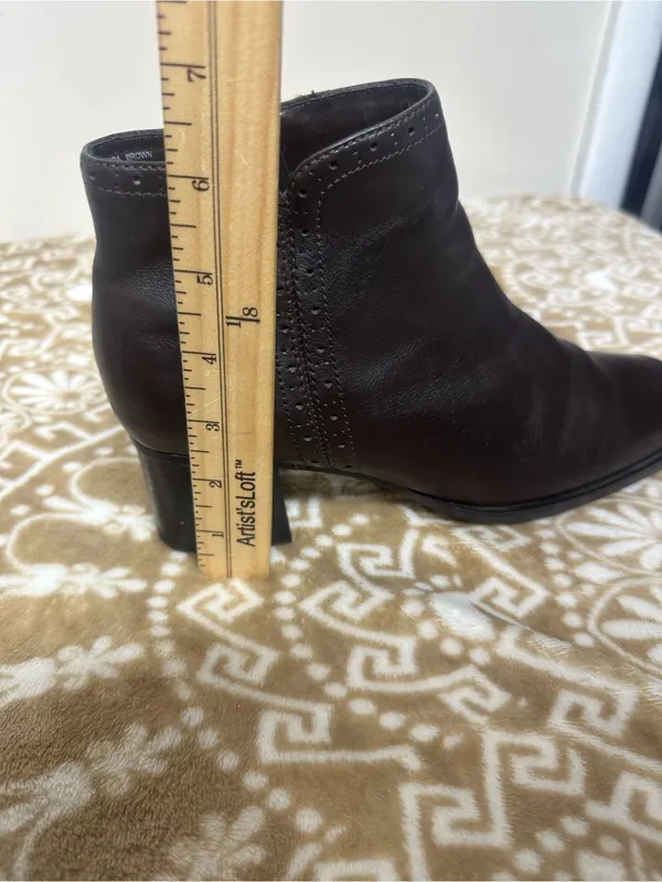 croft & barrow Dark Brown Leather Ankle Booties with Low Block Heel - Image 9
