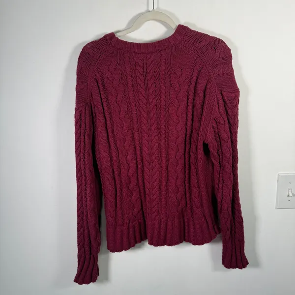 J Crew Cable Knit Crewneck Sweater 100% Cotton Vivid Mulberry Womens Medium - Image 7