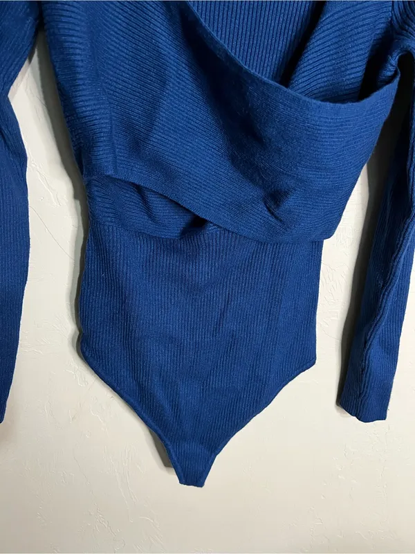 Abercrombie & Fitch‎ Luxeloft Blue Sweater Ribbed Wrap Thong Bodysuit - Image 4
