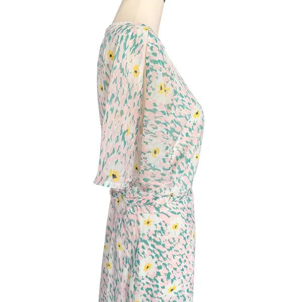 Luxology Women Pink Mint Floral‎ Faux Wrap Maxi Dress Short Flutter Sleeve NWT - Image 6