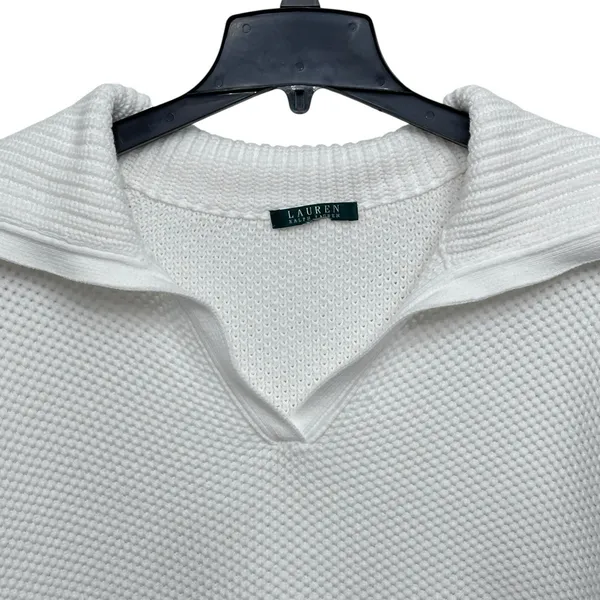 Lauren Ralph Lauren White‎ Fold Over Collar Waffle Knit Sweater Women's Size XL - Image 2