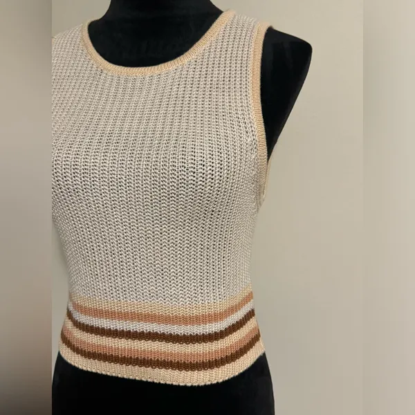 EUC Altar’d State Cream and Brown Cozy Knit Tank size large - Image 3