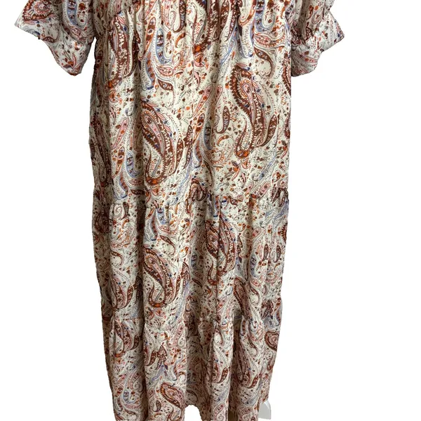Polagram Maxi Dress Cream Paisley Tiered Boho‎ Peasant Cottage Modest Church M - Image 4