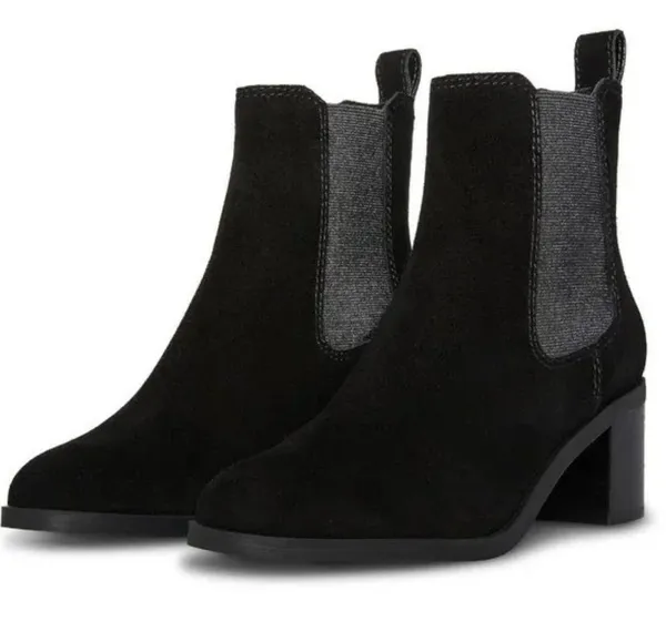 Steve Madden Black Leather Stacked Heel Ankle Boots Suede Booties Size 6B - Image 2