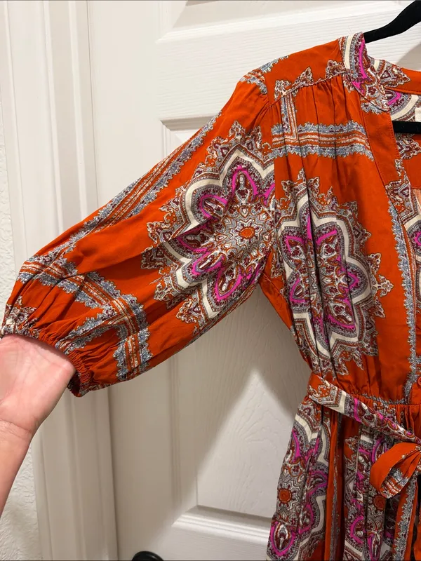 Porridge by Anthropologie Orange Rust Isabel Paisley Boho Mini Dress - XS - Image 4