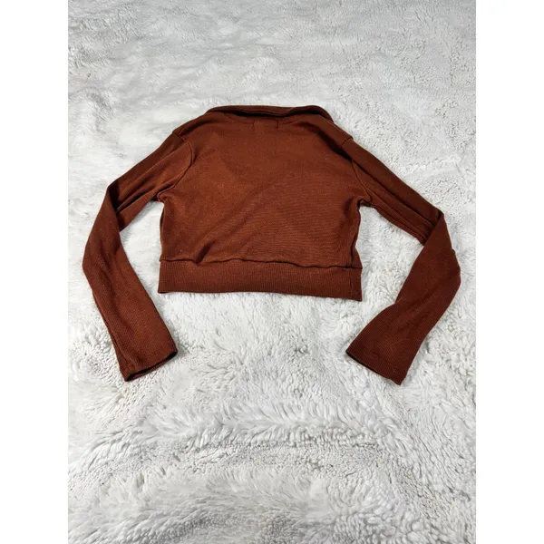 Altar'd State Brown Cropped Collared Long Sleeve Top Sweater - Image 2