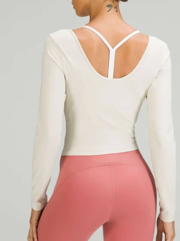 Lululemon Align Cropped Long Sleeve Shirt Womens 8 Beige Nulu Scoop Neck Yoga - Image 2