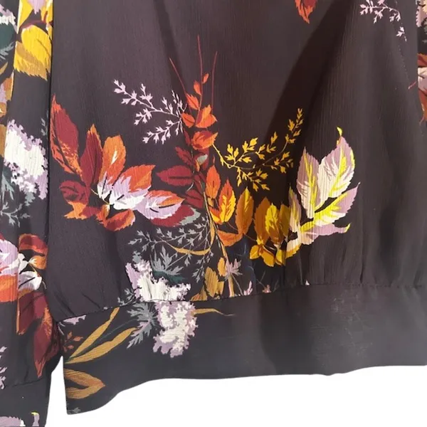 Madewell Black Floral Wrap Style V-Neck Long Sleeve Tie Waist Blouse Women Sz L - Image 4