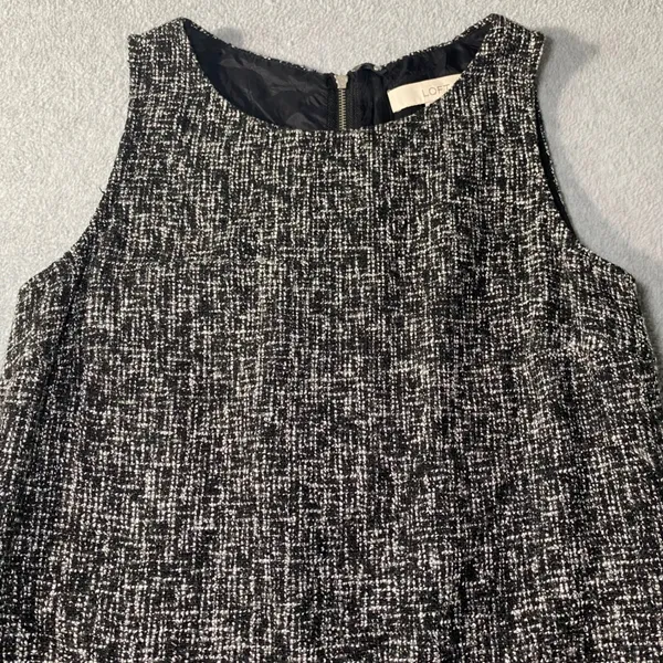 Ann Taylor Loft Tweed Dress Womens Sz 2 Black White Wool Faux Leather Trim EUC‎ - Image 3