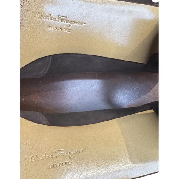 Salvatore Ferragamo Shoes Womens Size‎ 7.5 4A Brown Suede Square Toe Pumps Italy - Image 10