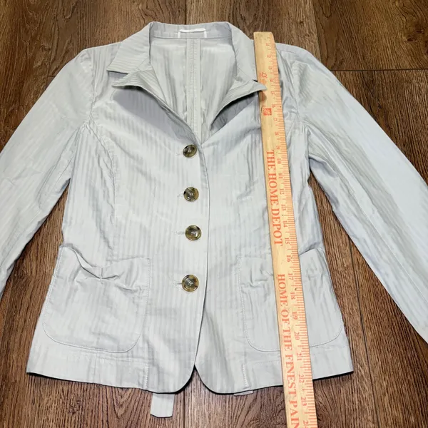 Weekend Max Mara Pinstripe Blazer Jacket Cream Cotton Women Size 4 Tie Back Chic - Image 4
