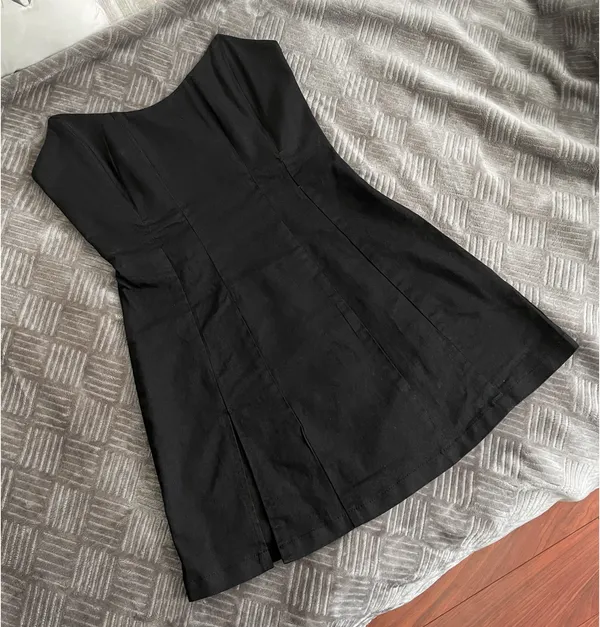 White Fox Boutique Black Corset Mini Dress with Slit - Image 3