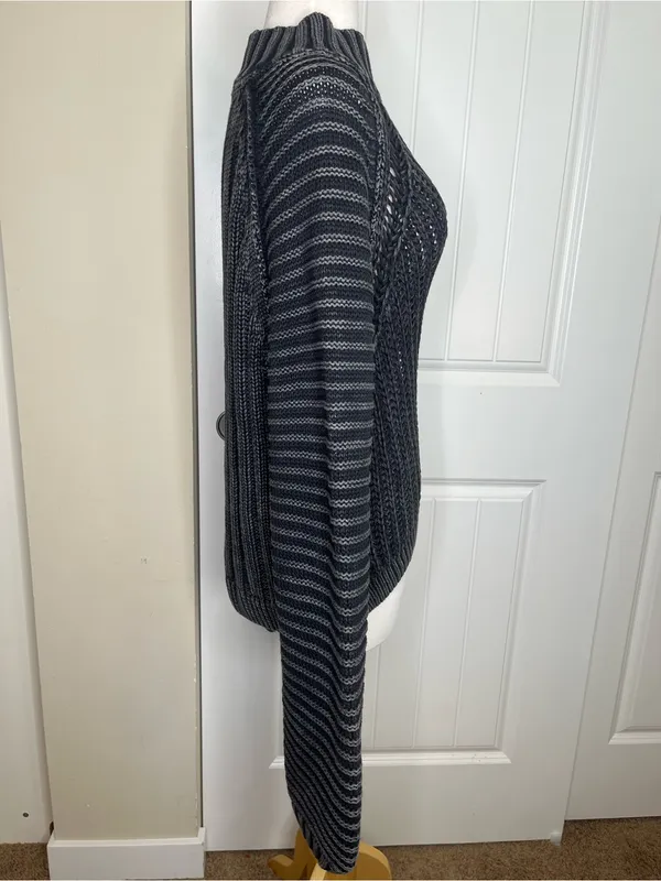 Free People Sweetheart Sweater Black Charcoal Womens Size M Fisherman Oversized - Image 4