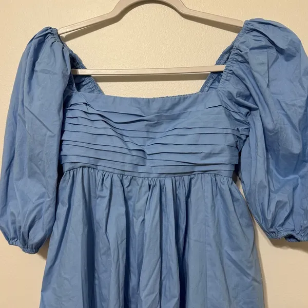 Abercrombie & Fitch Emerson Poplin Mini Dress Size XS P Puff Sleeve Powder Blue - Image 4