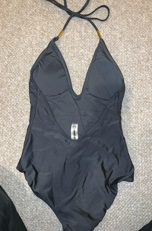 Grey Low Cut One Piece Swimsuit - Image 3