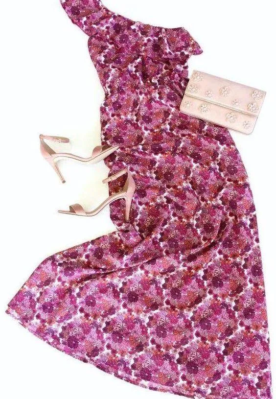 Target Floral Pink Orange One Shoulder Ruffle Maxi Dress - Image 5