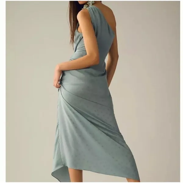 Favorite Daughter The Singles Table One Shoulder Maxi‎ Dress Blue Dot Size 6 - Image 2