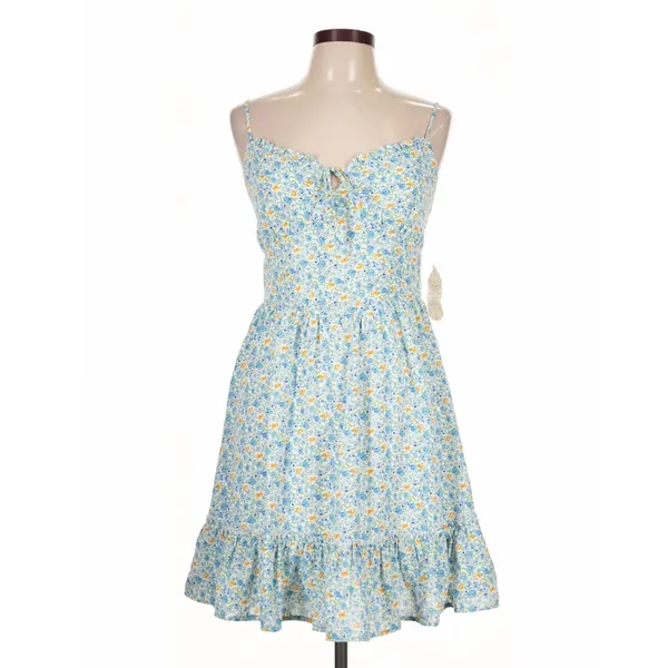 Altar'd State White Blue Eloise Floral Mini Dress Ruffle Hem Large Cottagecore - Image 2
