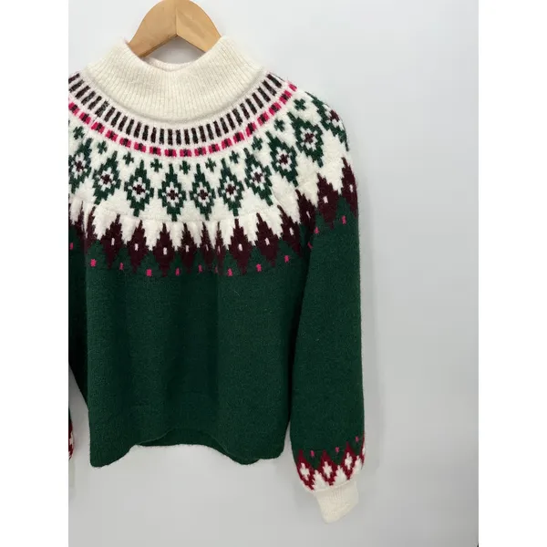 Lands End Green Fair Isle Turtleneck Sweater Nordic Après Ski Christmas Winter S - Image 6