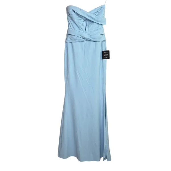 NWT Lulus Elegant Finesse Pleated Cutout Strapless Bodice Maxi Dress S Blue - Image 12