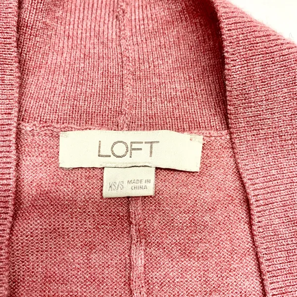 LOFT Open Front Cardigan Women XS/S Pink Short Sleeve Wool‎ Blend Layer Sweater - Image 4