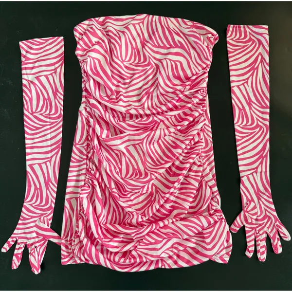 New! Miscreants Cupid Mini Dress & Oprah Gloves Pink Zebra‎ Sz Medium - Image 4