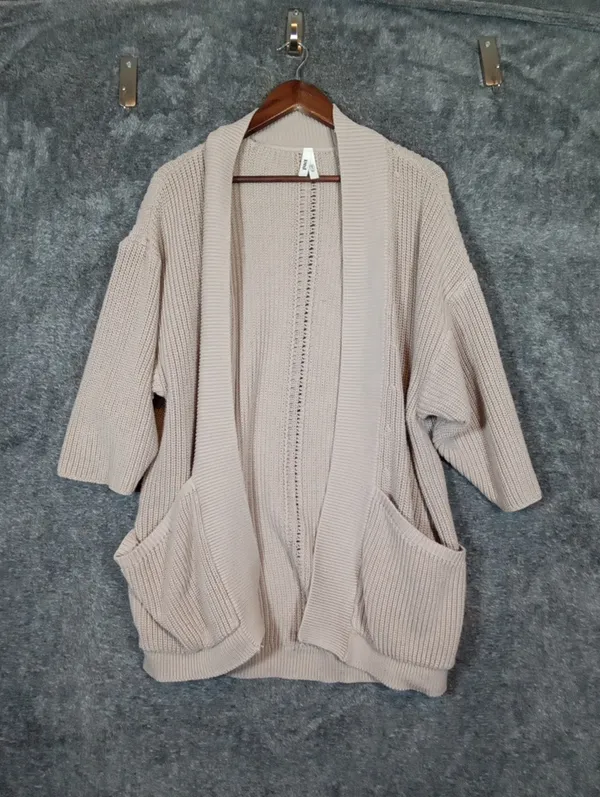 Pact Organic Cotton Chunky Open Front Cardigan Neutral Minimalist Cozy Womens Xs - Image 3